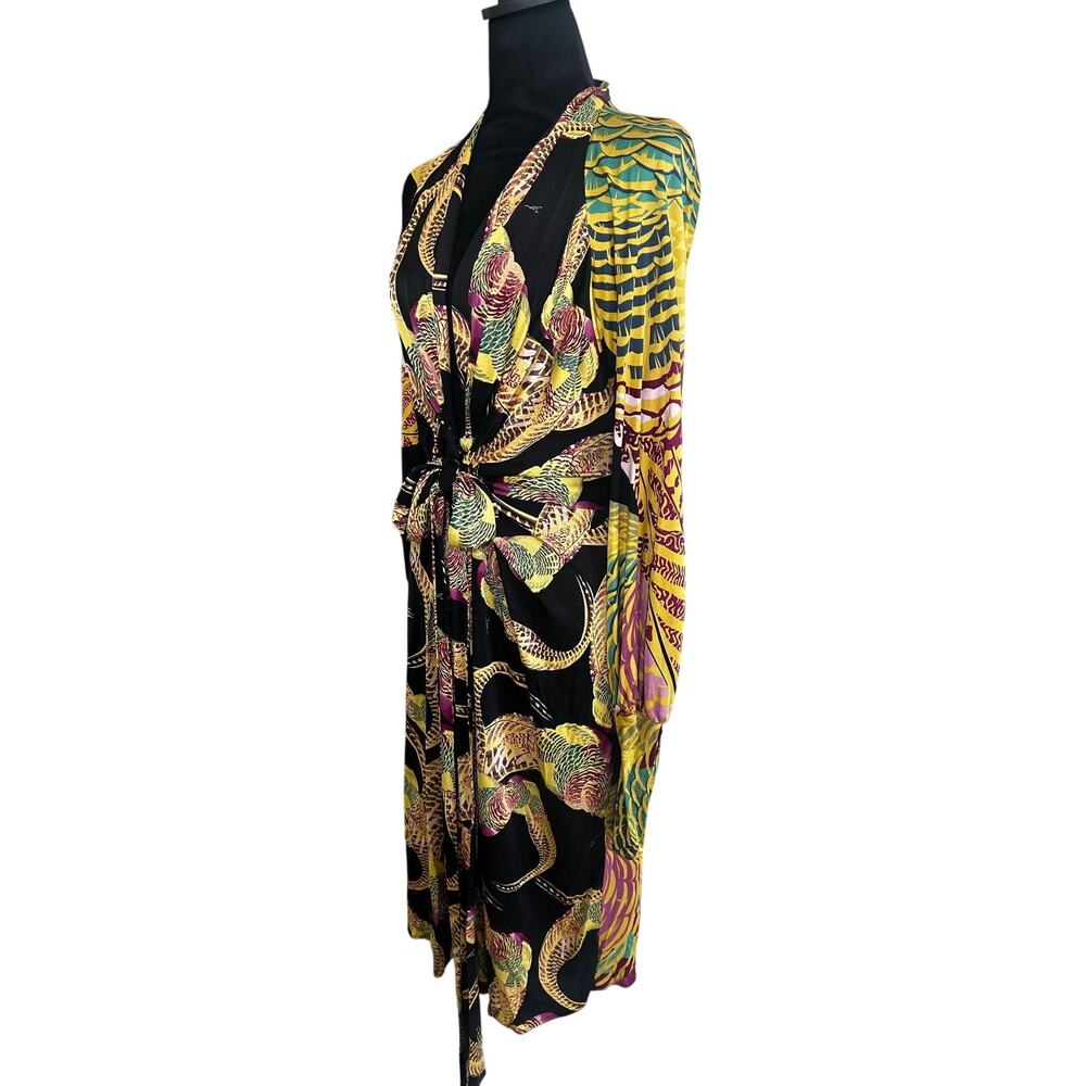 Issa London Silk Dress Womens 10 Black Abstract Print Wrap Midi Designer Luxury - Picture 4 of 9
